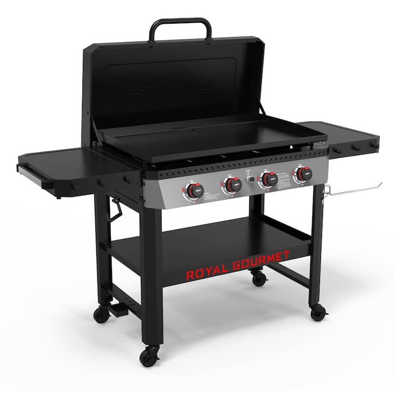 Royal Gourmet 34-Inch 4-Burner Propane Gas Griddle with Hood , Black