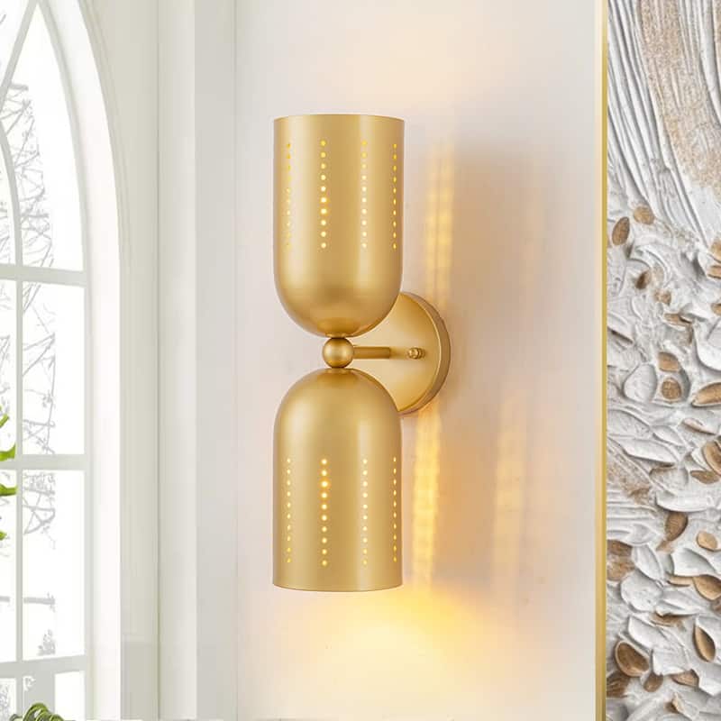 Mid-Century Metal Dual Cone Up and Down Vanity Wall Light - Brass