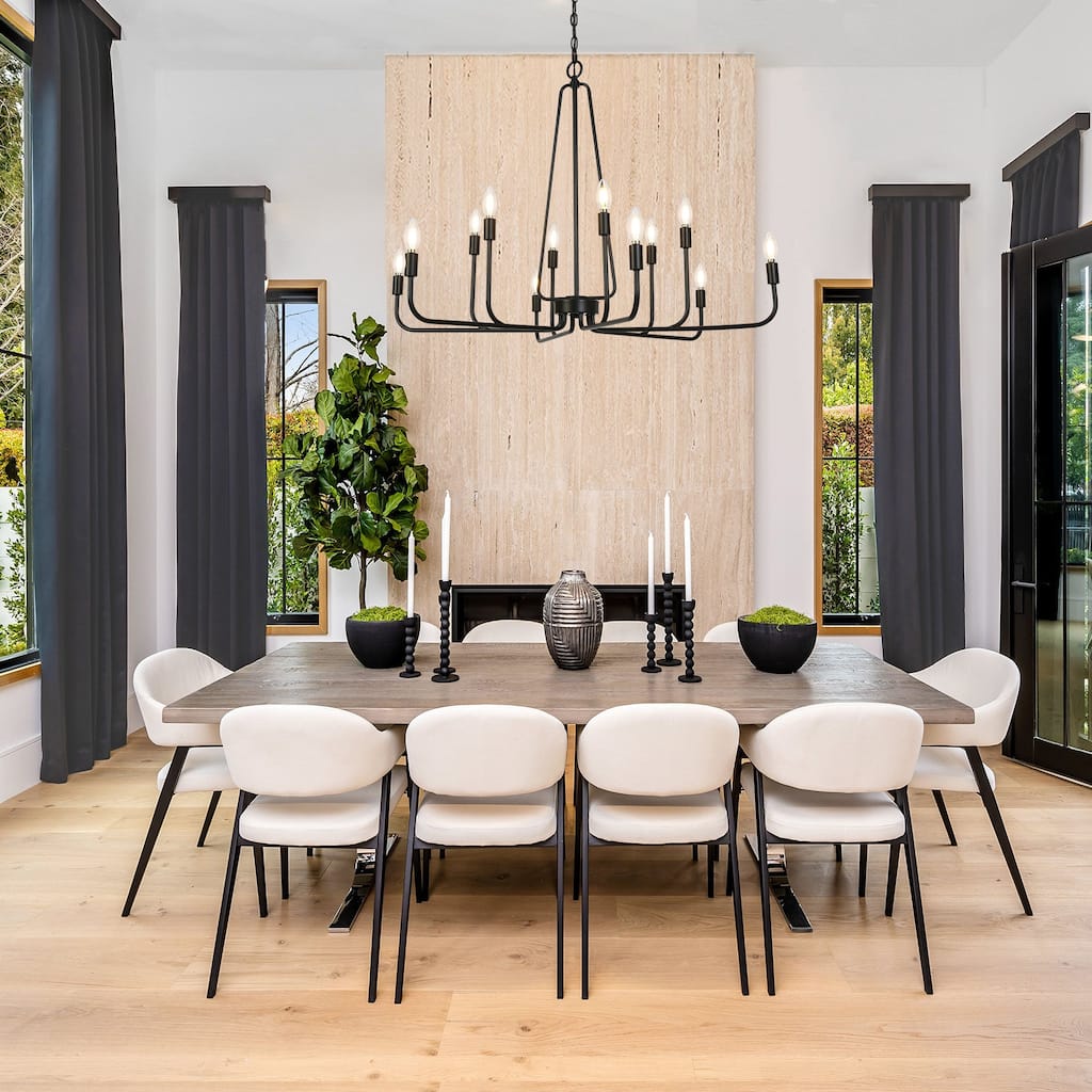 Modern 12-Light Black 39 IN Classic Chandelier Transitional Candle Lights - 38.6" W x 28.3" H