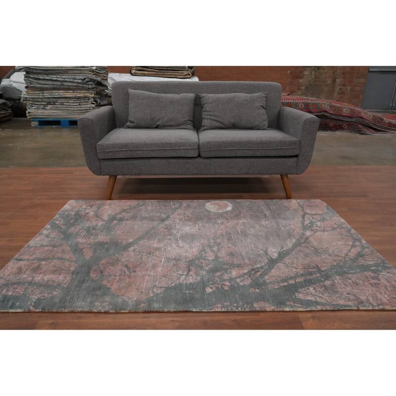 Hand Knotted Oriental Viscose Silk Carpet Modern Pictorial Coral Abstract Area Rug - 6' 2'' X 3' 11''