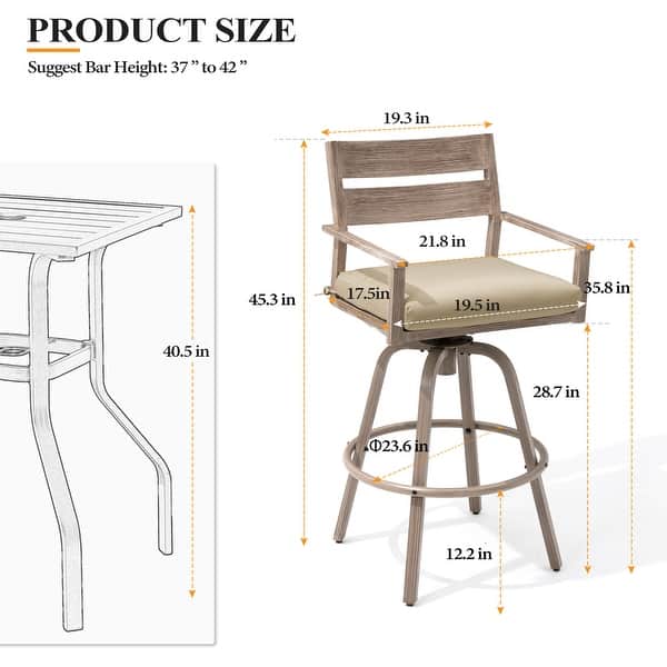dimension image slide 0 of 4, Outdoor Aluminum Swivel Patio Bar Stools with Sunbrella Fabric Cushion
