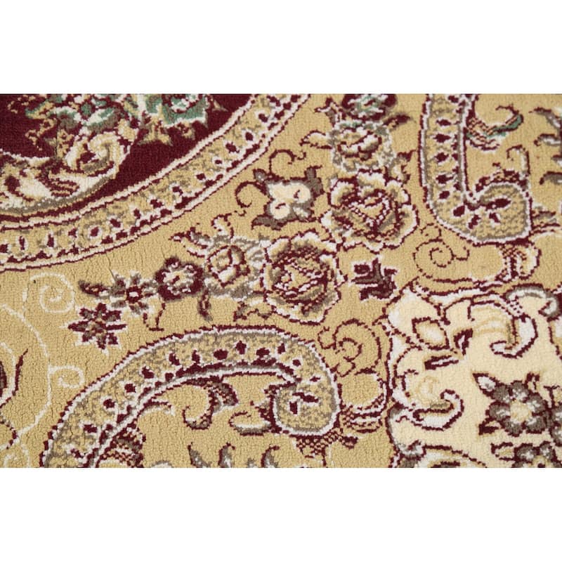 Burgundy Red Aubusson Turkish Rug Machine Made Carpet - 6'7" x 9'9"