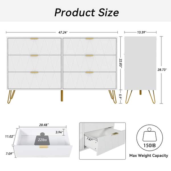 dimension image slide 6 of 12, 6 Drawer Dresser Drawer Chest Storage Cabinet Organizer