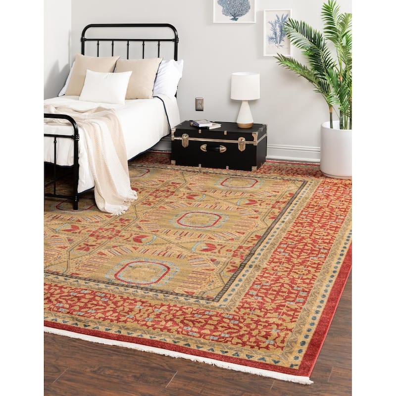Traditional Cassia Collection Area Rug - Red - 10' Square