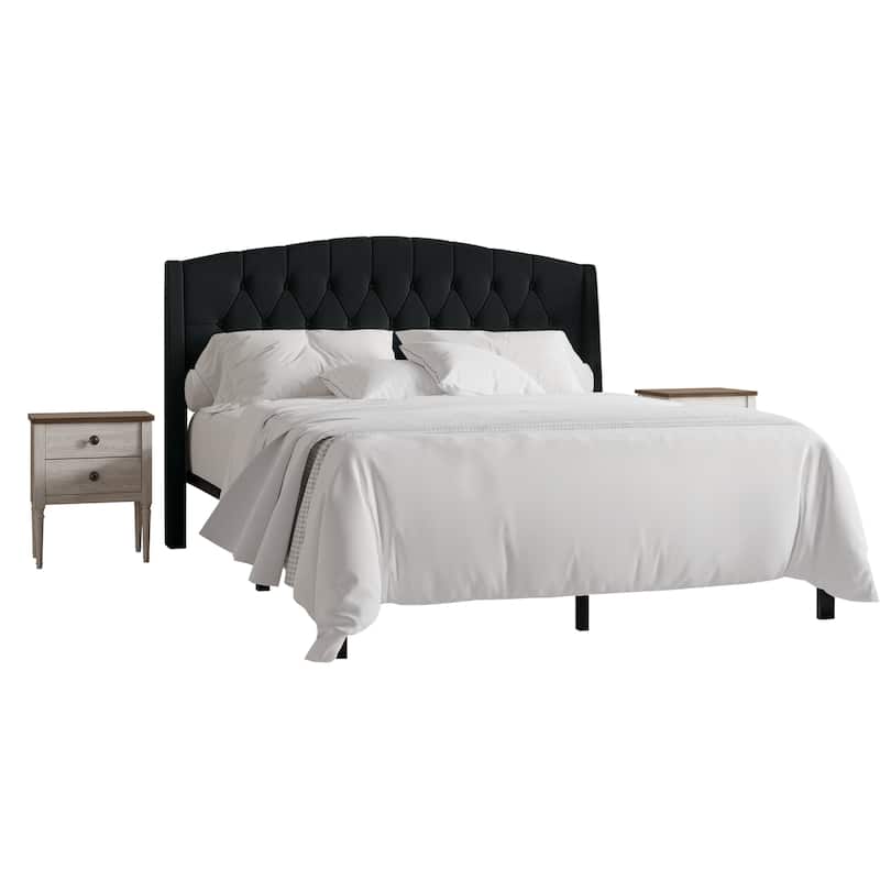 CraftPorch 3 Piece Bedroom Nightstands Set Classic Button Tufted Bed