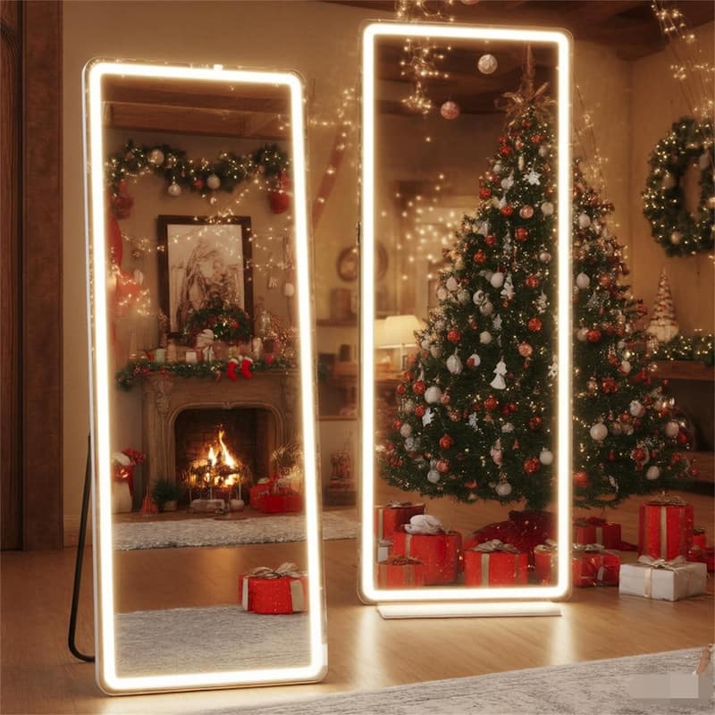 Floor Mirror with LED Light, Full Length Mirror with Stand, Hanging Mirror Wall Mounted Mirror, Full Body Mirror for Living Room