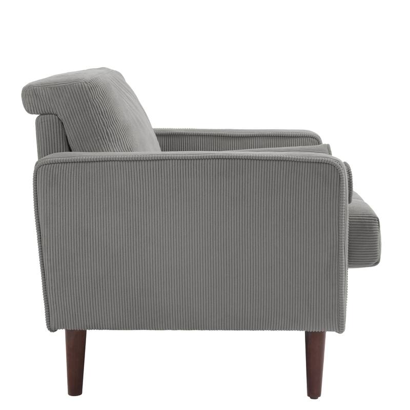 Corduroy Upholstered Armchair with Bolster Pillows Set of 2