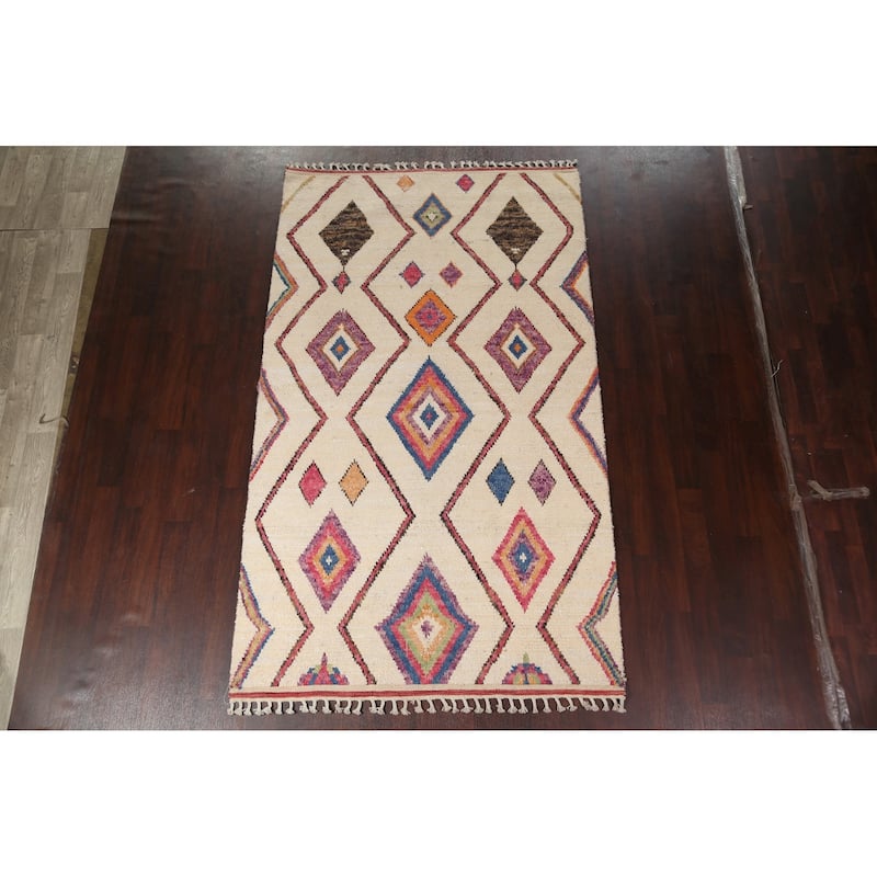 Tribal Geometric Moroccan Oriental Wool Area Rug Hand-knotted Carpet - 5'10" x 9'11"