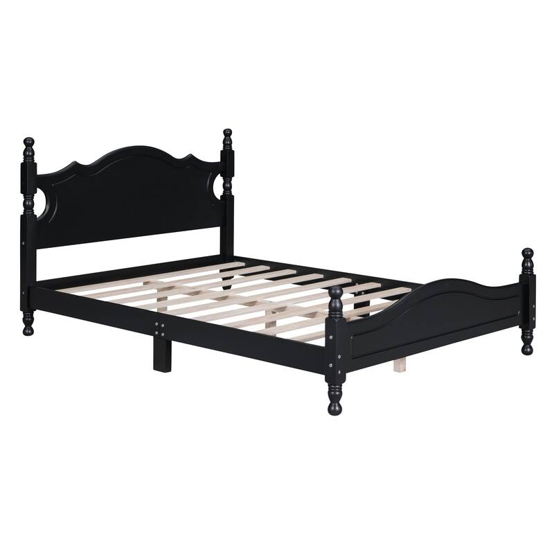 Retro Style Platform Bed Frame with Headboard and Wooden Slat Support