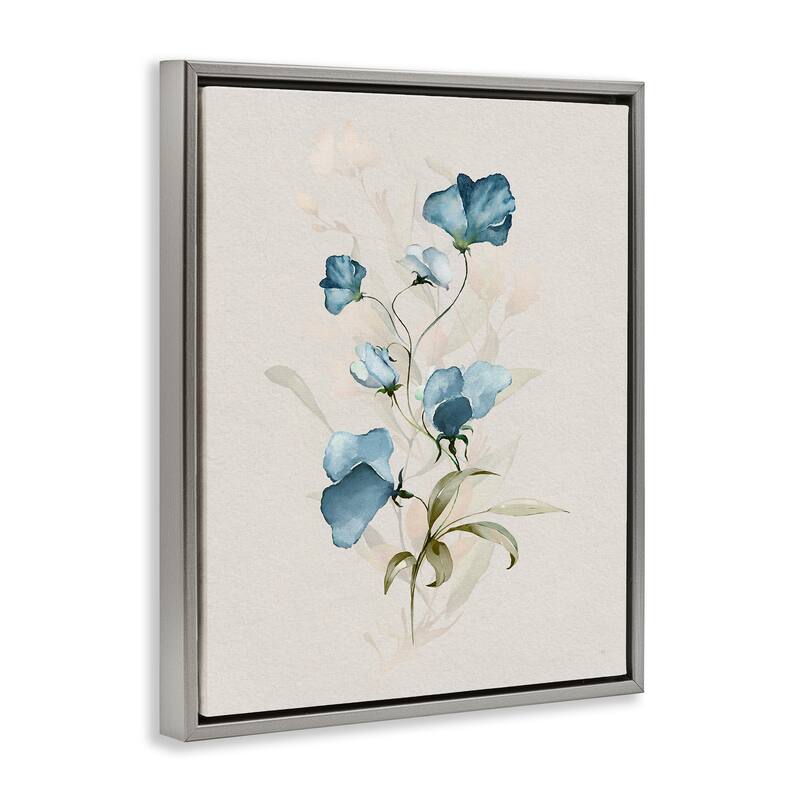 Stupell Blue Herb & Blossom Framed Floater Canvas Wall Art Design By Susan Jill