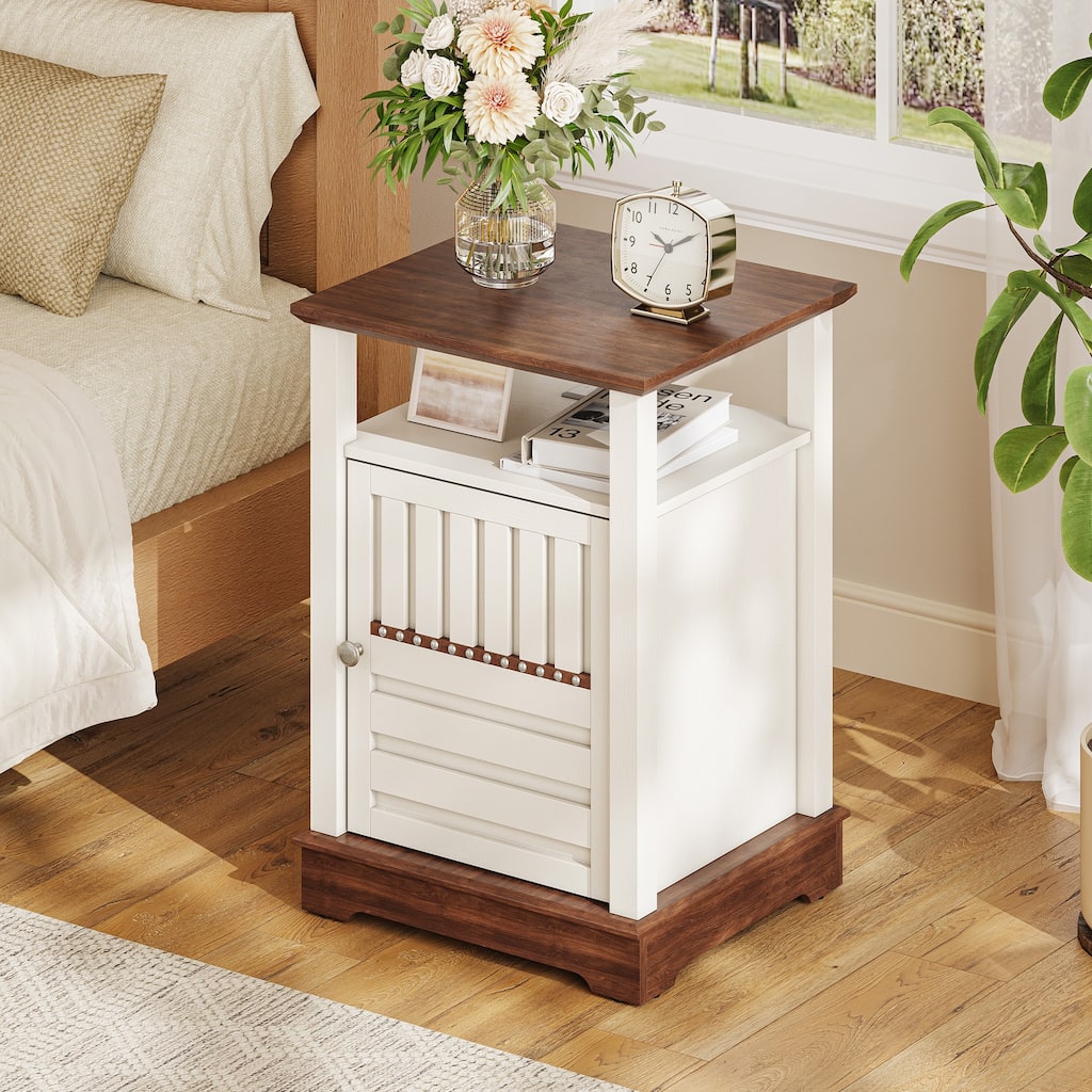 25'' Farmhouse Nightstand Swinging Door End Table With Adjustable Storage Shelf