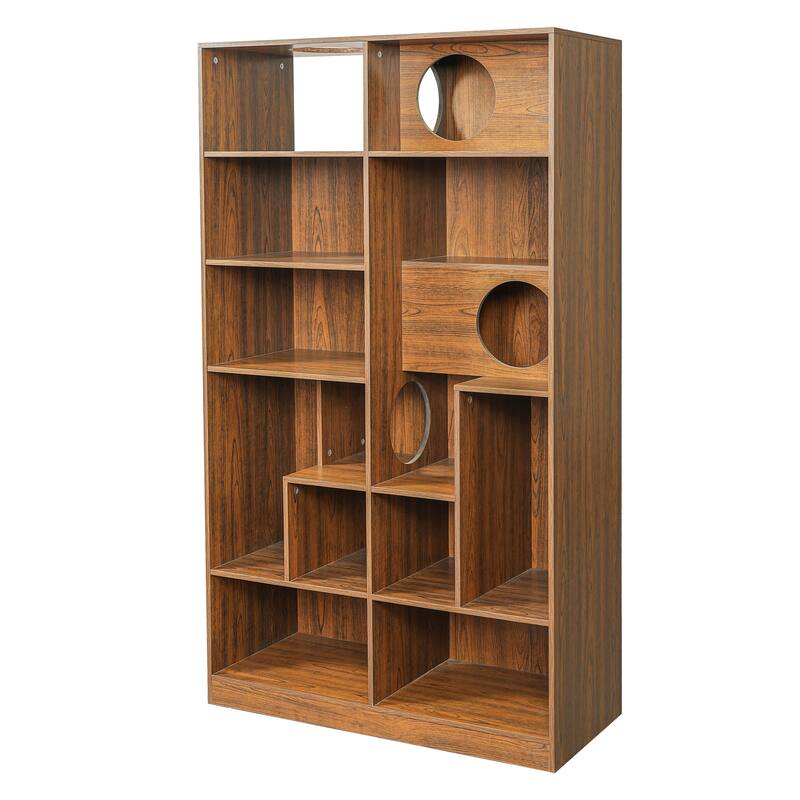 Roomfitters Modern 2 in 1 Wood Bookshelf Cat House, Cat Tree Display Storage Shelf with Litter Box Enclosure