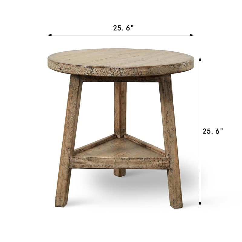 25 Inches Round Side Table with Shelf Distressed Black