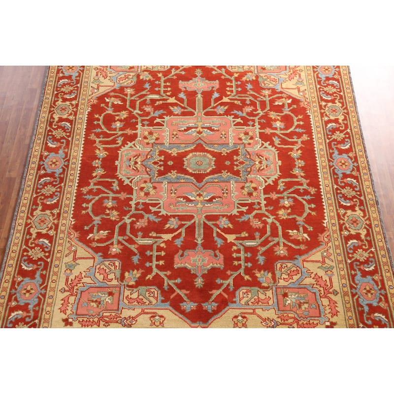 Heriz Serapi Indian Area Rug Handmade Orange Wool Carpet - 8'11" x 11'9"