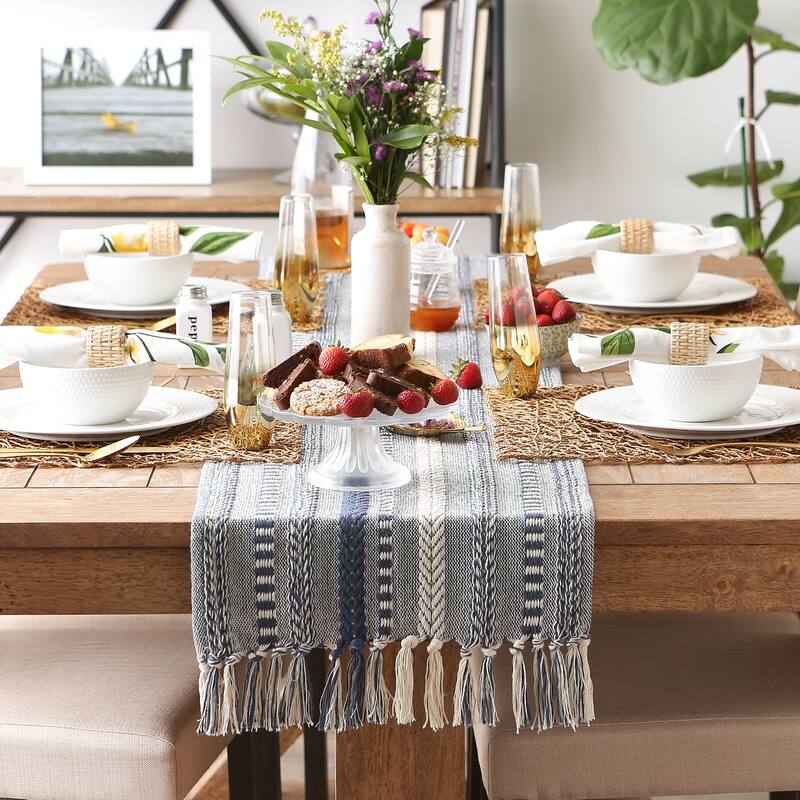DII Black Braided Stripe Table Runner