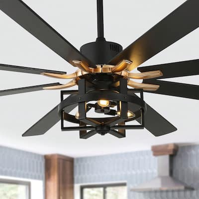 Cusp Barn 65in. Industrial Large Caged Ceiling Fan with Light, Quiet DC Motor 6-speed Reversible 8-Blade Ceiling Fan for Bedroom