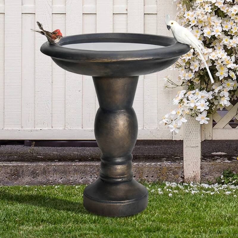 22" H Outdoor Concrete Bird Bath - Perfect for Adding Interest to Garden, Patio, Backyard, Porch and Deck