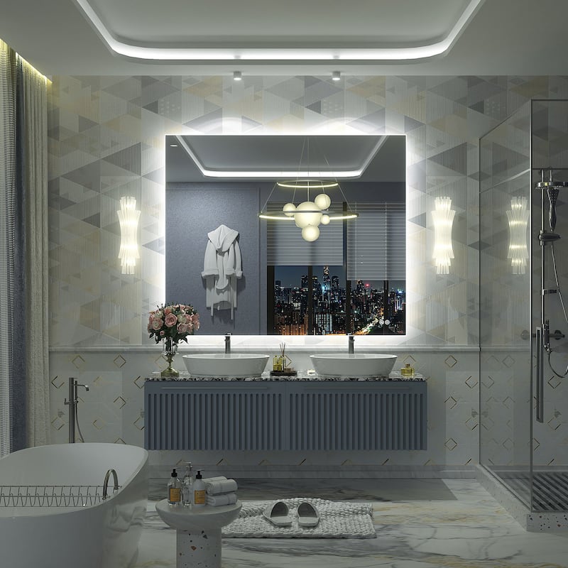 Frameless Anti-Fog 3 Colors Dimmable LED Backlit Wall Bathroom Vanity Mirror