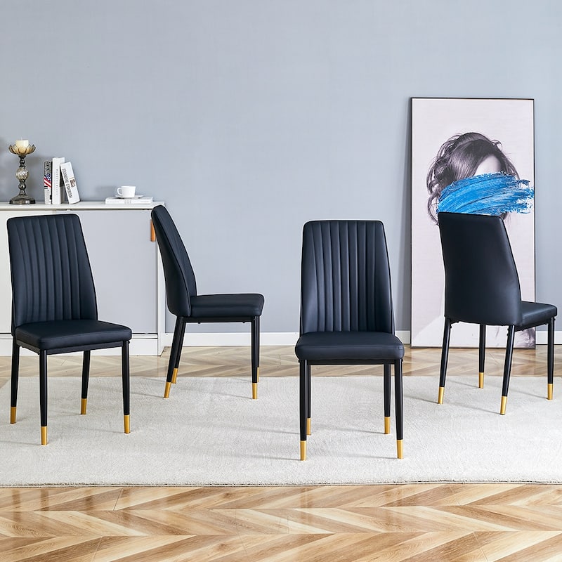 A set of 4 dining chairs, black dining chair set, PU material high backrest seats and sturdy leg chairs