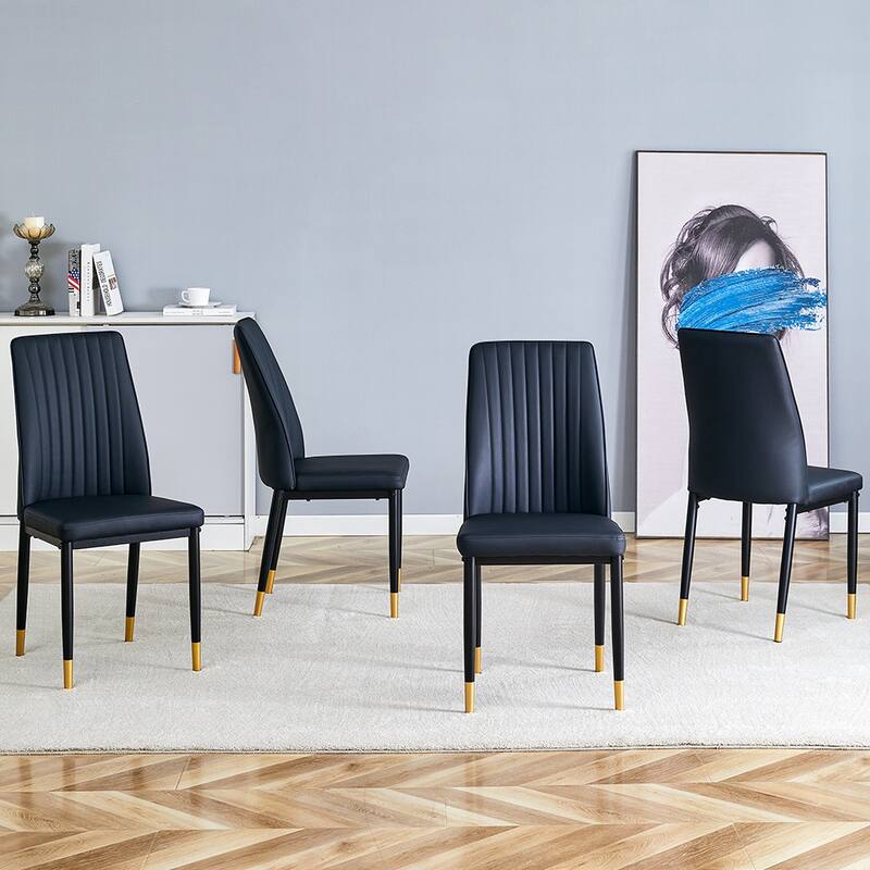 Set of 4 White Dining Chair Set w/ PU Material High Back Seat for Dining Room, Kitchen and Living Room