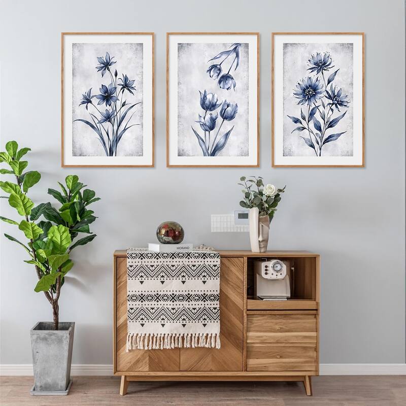 Modern Botanical Plant Wall Decor,Neutral Wildflower Painting