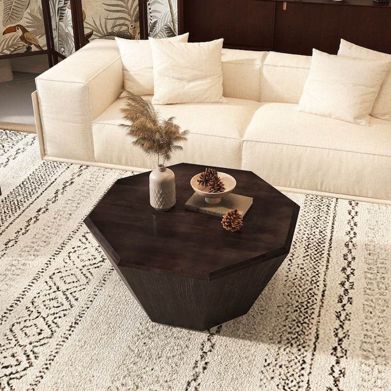 31.5 "Octagonal Rubber wood Coffee Table, Coffee Table, Living Room Bedroom