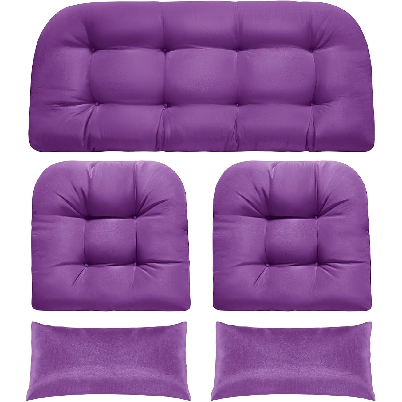 Memory Foam Wicker Furniture Cushions Set of 5, Includes Loveseat, U-Shape, and Long Cushions for Patio Furniture (Purple)