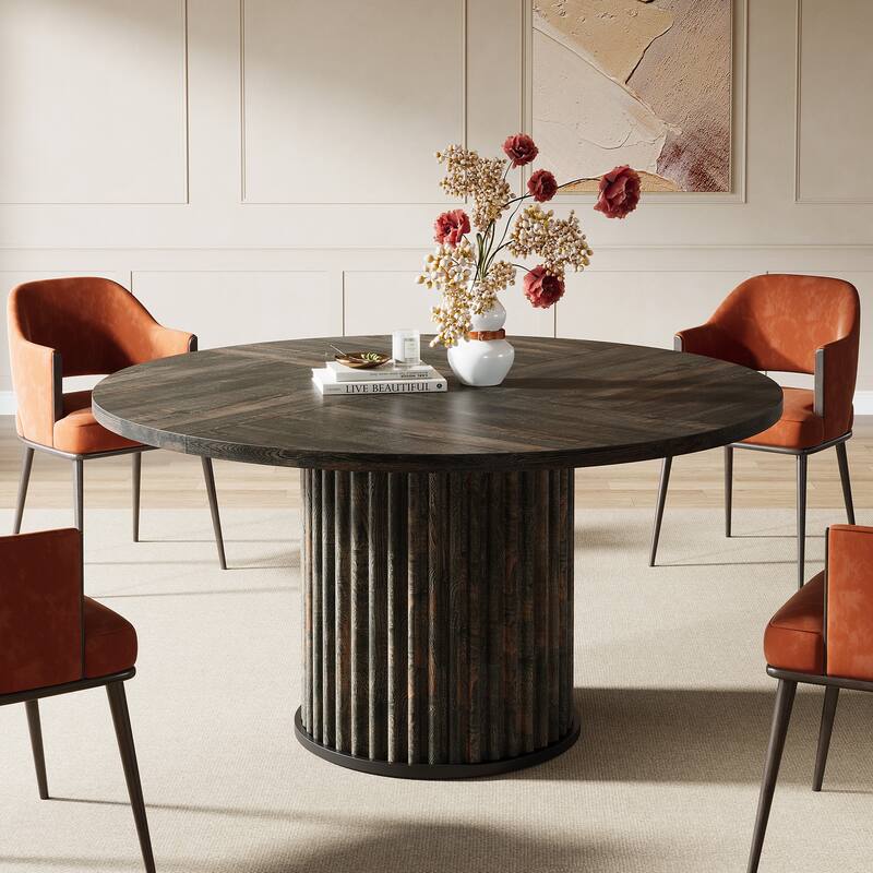 47-inches Round Dining Table for 4-6, Modern Kitchen Table with Heavy Duty Base - 47.24" W x 47.24" D x 29.92" H - Light Black