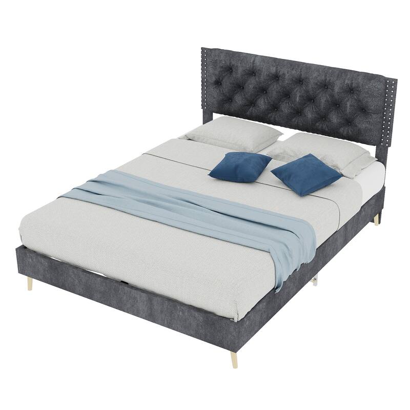 Modern Suede Soft Package Bed, Comfort Full Size Velvet Upholstered Platform Bed, With Tufted Headboard