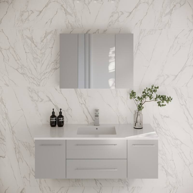 Fresca Lucera 48" Wall Mounted Single Basin Vanity Set with Cabinet, - Gray