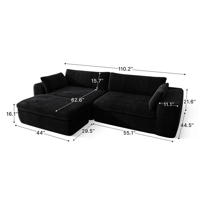 Convertible Sofa Bed Cloud Sectional Sleeper Couch with L-Shape Chaise, Modern Modular Sofa with Ottoman for Living Room