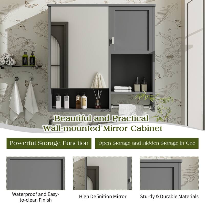 29" x 28" Modern Wall Mounted Bathroom Medicine Cabinet, Bathroom Wall Storage Cabinet with Mirror, Over the Toilet