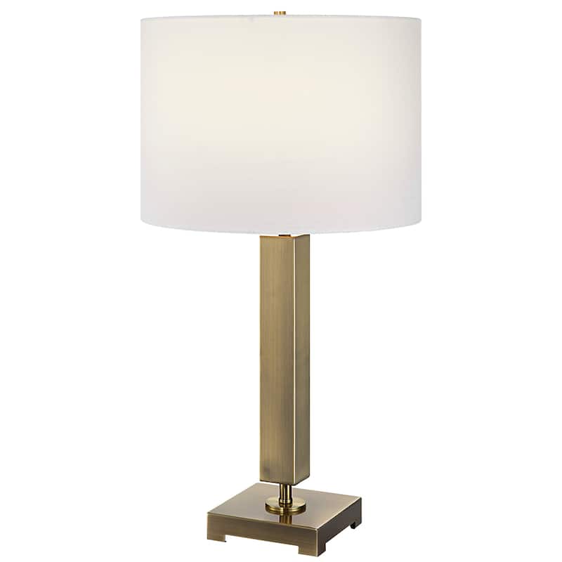 Table Lamp with Drum Shade and Metal Column Base - 27" - Antique Brass Finish