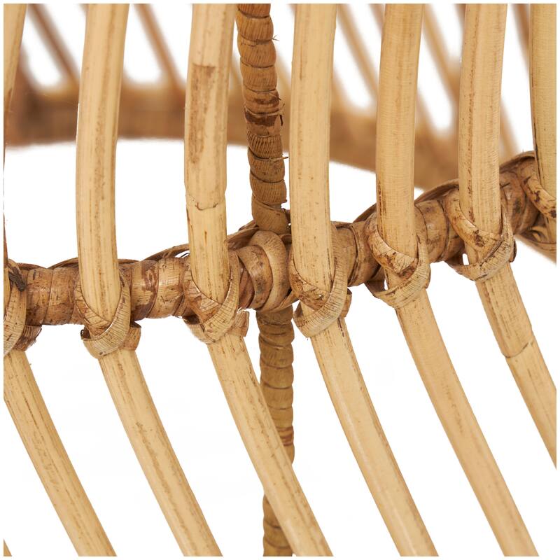 Brown Rattan Handmade Wavy Woven Accent Table with Glass Top