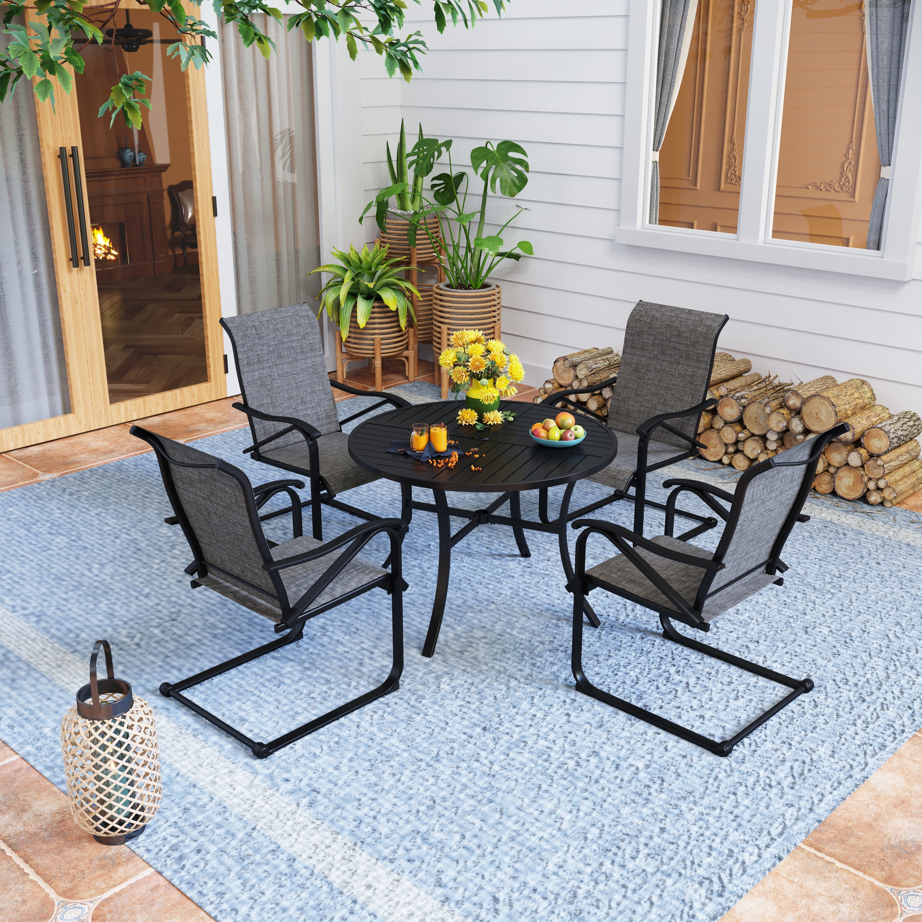 5 Piece Patio Dining Set Textilene C spring Chairs Geometrically