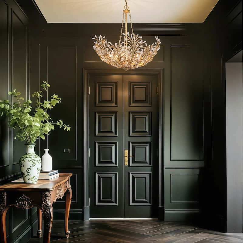 Stillbloom 6-Light Antique Gold Foil Metal Crystal Floral Chandelier - Antique Gold - Dia. 28.2" x H 29.5"