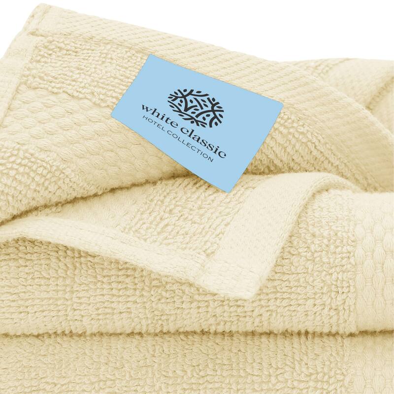 White Classic Luxury Cotton 8Pc Multi Size Towel Set [2 Bath Towels, 2 Hand Towels, 4 Washcloths]
