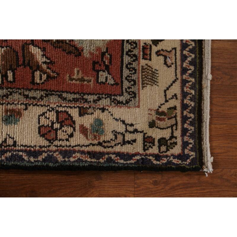 Hand Knotted Oriental 100% Wool Carpet Traditional Geometric Red Hamedan Runner Rug - 10' 2'' X 3' 2''