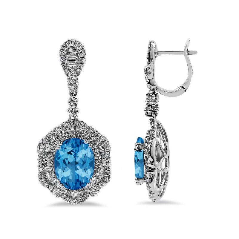 Auriya 6 3/8ct Fancy Oval-cut Topaz Halo Diamond Drop Earrings 3 1/8ctw 18k Gold