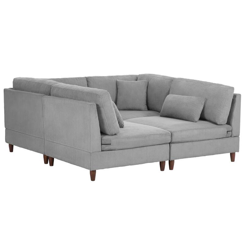 4-Piece Modern Corduroy Modular Sectional Sofa with pillows For Living Room