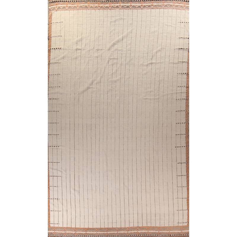 Striped Ivory Moroccan Palace Size Large Rug Hand-Knotted Wool Carpet - 14'2"x 21'6"