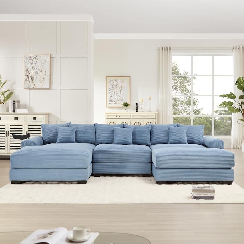 129.9" Oversized Modular Corduroy Cloud Sectional Sofa Set with Ottomans