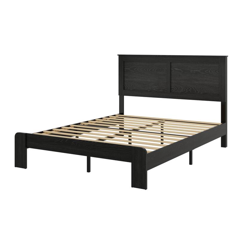 Wooden Platform Bed Frame with High Headboard, Wood Slats and Metal Legs Support, No Box Spring Needed Low Profile Bed Frame