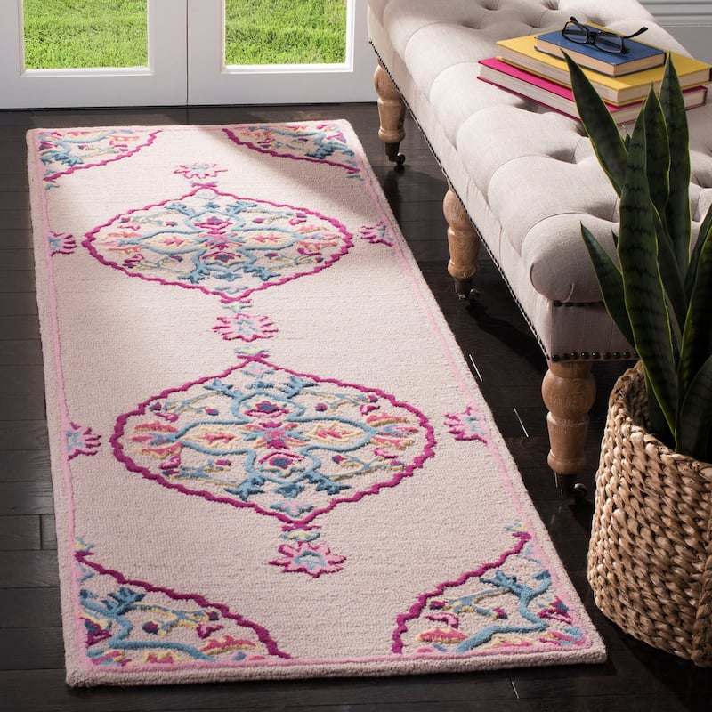 SAFAVIEH Handmade Bellagio Junie Medallion Wool Rug - 2'3" x 7' Runner - Light Pink/Multi - Runner