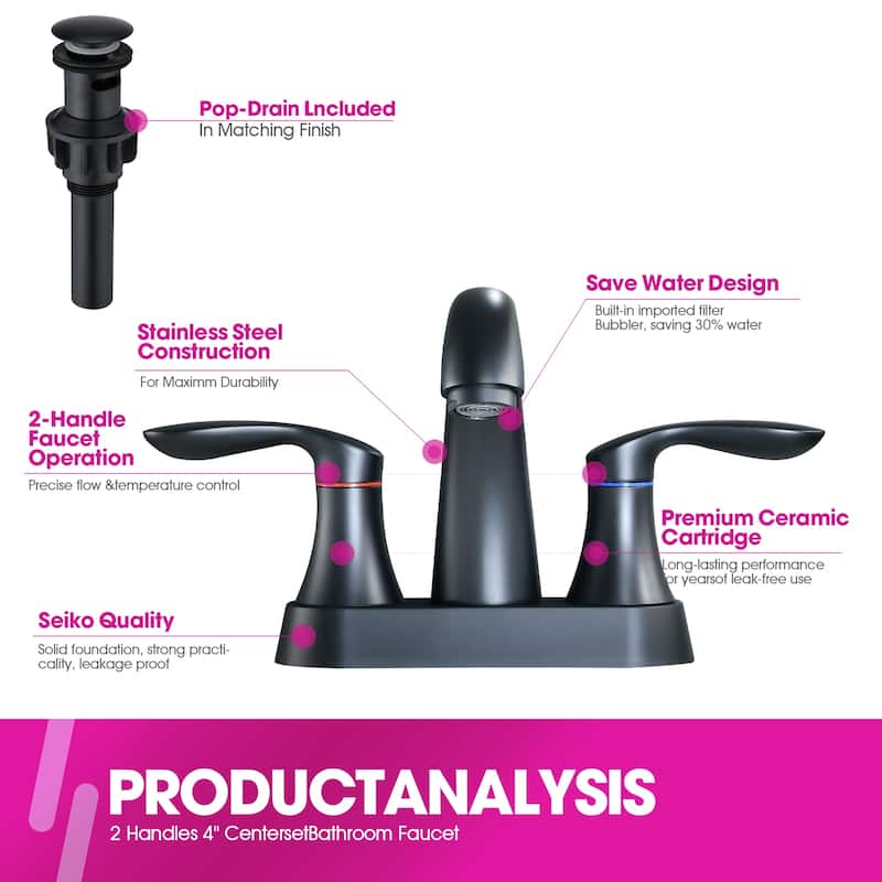 PROOX 2 Hole 4"centerest Bathroom Faucet with Pop up Dran assembly