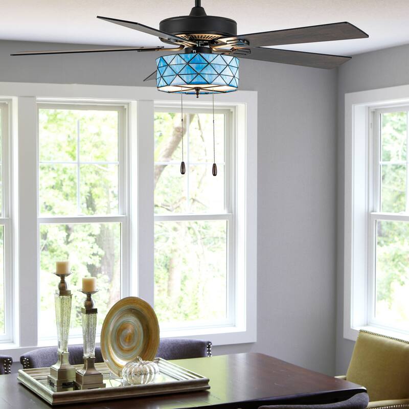 Ember River of Goods 5-blade 52-inch Tiffany-style Indoor Stained Glass Ceiling Fan with Drum Shade and Remote Control