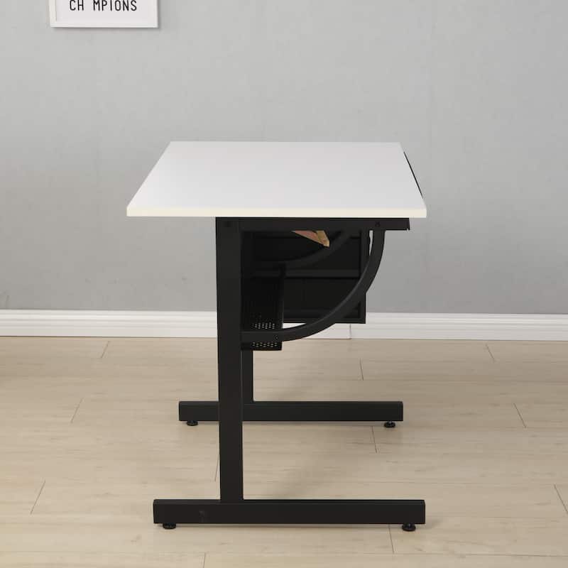 adjustable drafting drawing table with stool and 3 drawers - White