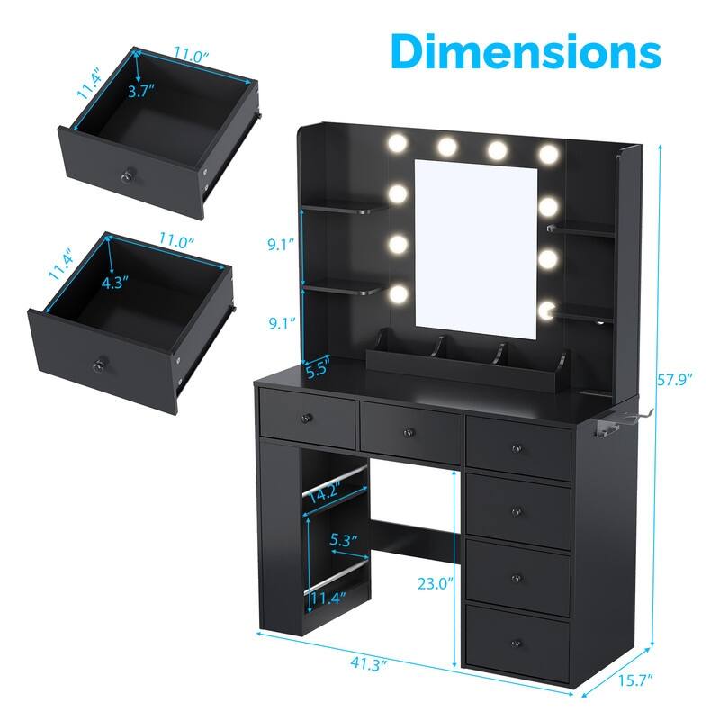 Particle Board Veneered 6-drawer 3-compartment Double-layer Side Rack, Side Panel Storage Style Dressing Table - N/A