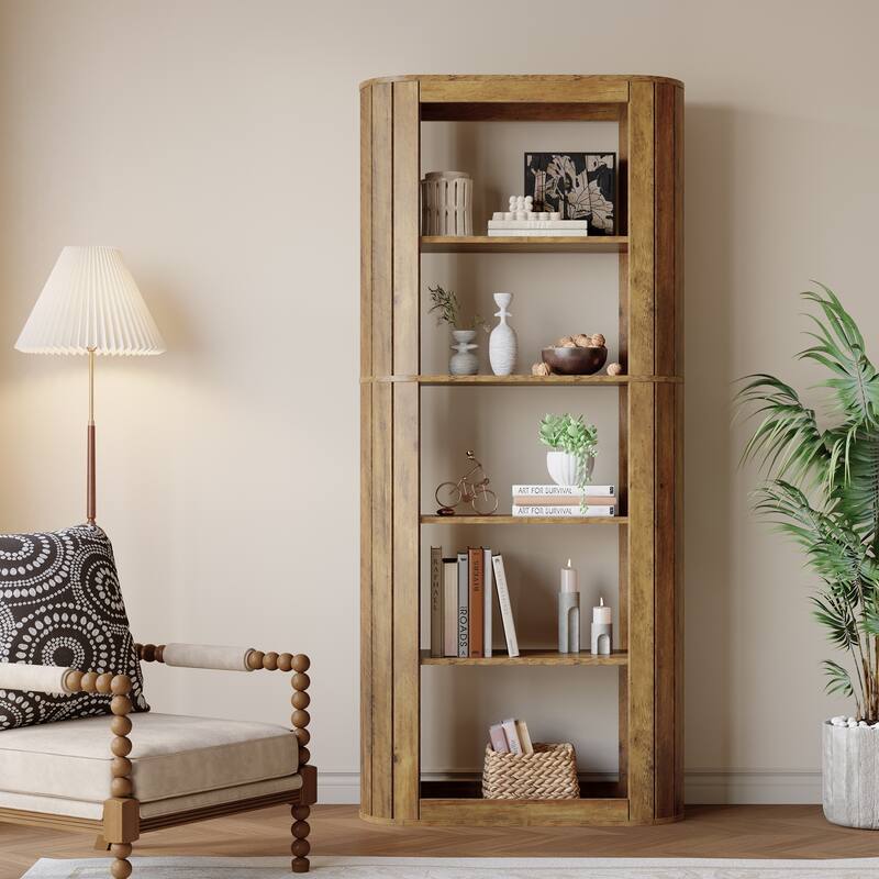 70.9" Tall Bookcase, 5-Tier Floor Standing Open Bookshelves Storage Cabinet, Brown - Large