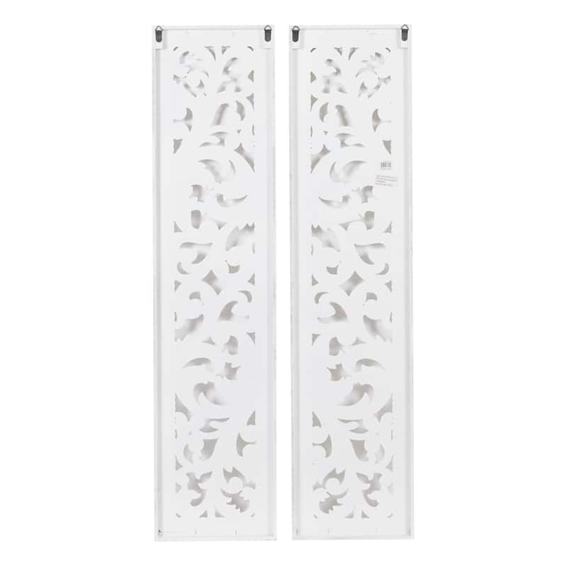 Wood Scroll Handmade Slim Distressed Carved Panel Home Wall Decor - Set of 2 White - Roche River Decor